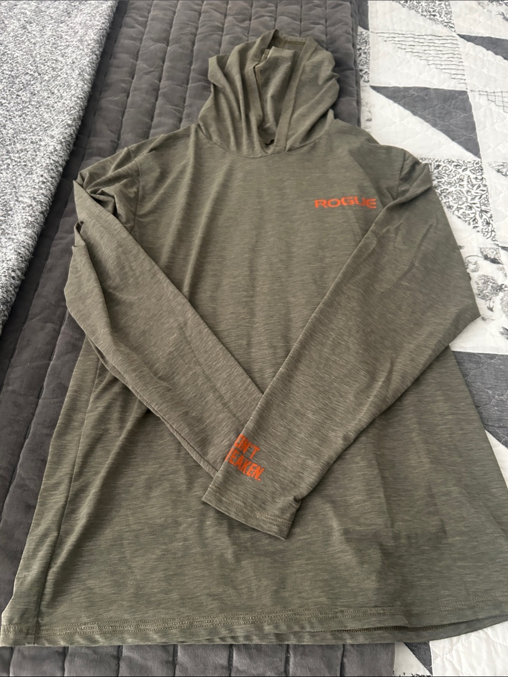 Rogue Olive Hooded Long Sleeve Shirt with Orange Logo